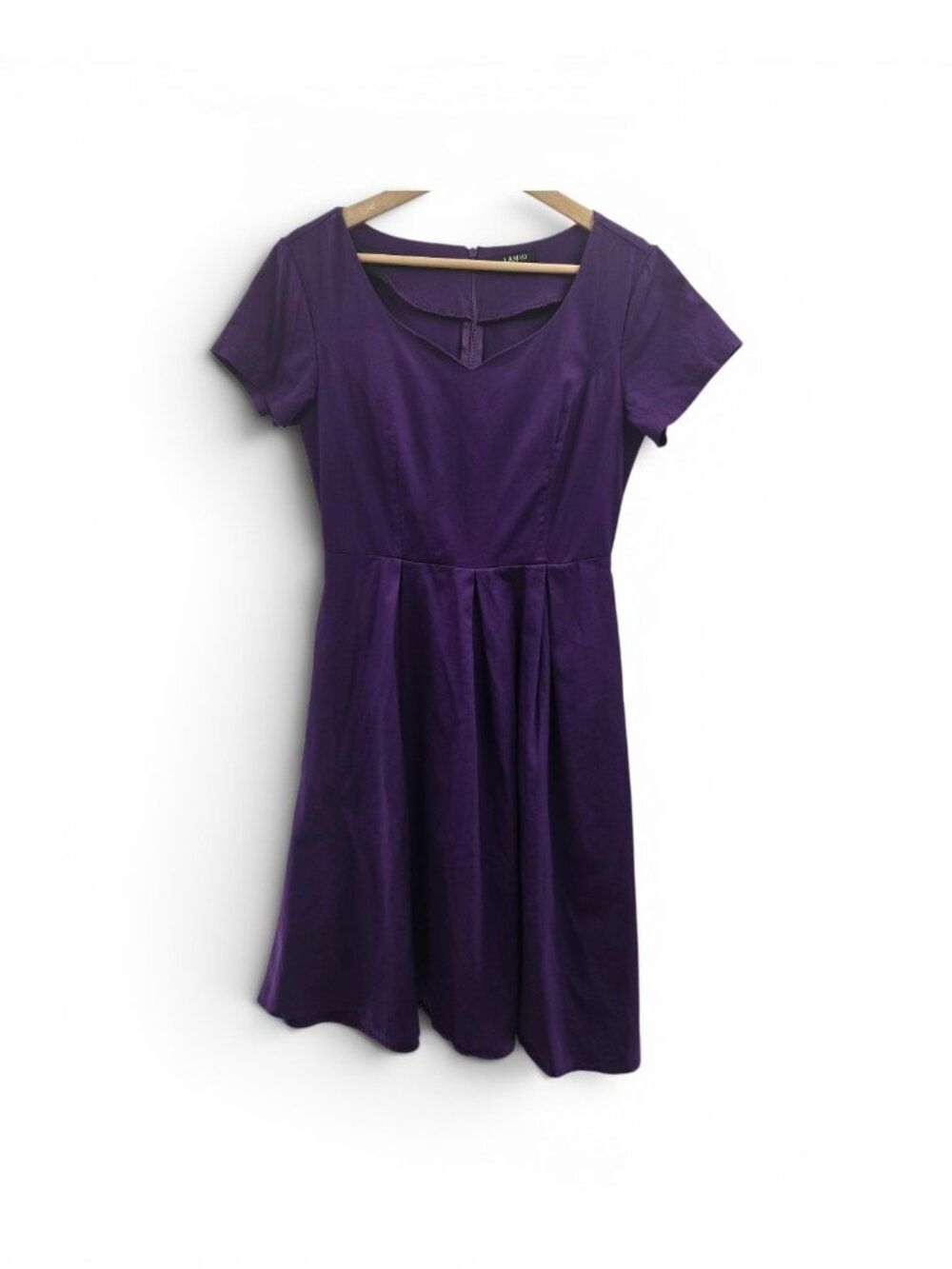 LAMiU Purple Fit and Flare Pockets Rounded Neckline Mini Dress Small